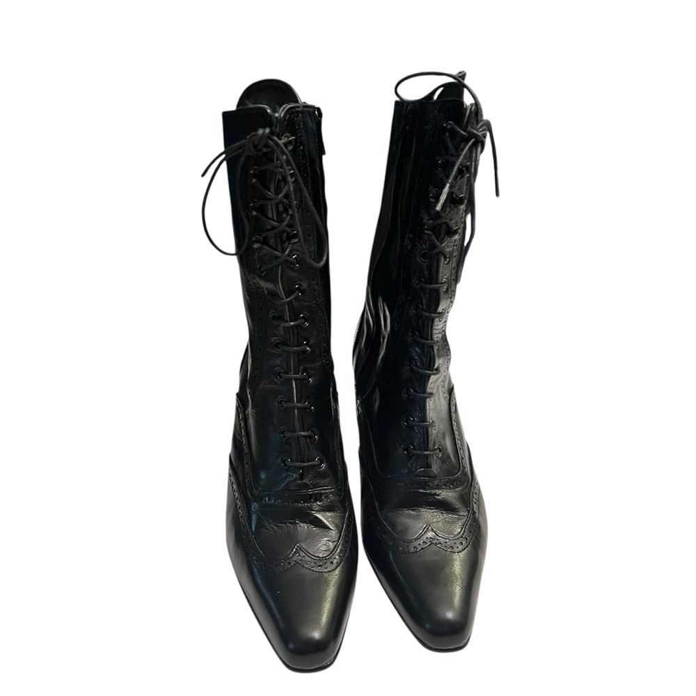 Kenneth Cole Black Leather Lace-Up Victorian Oxford Boots Made in Spain 90s Y2K - Picture 2 of 16